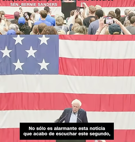 Bernie sanders en el momento que se entera del ataque de Trump contra las instalaciones iaraníes
